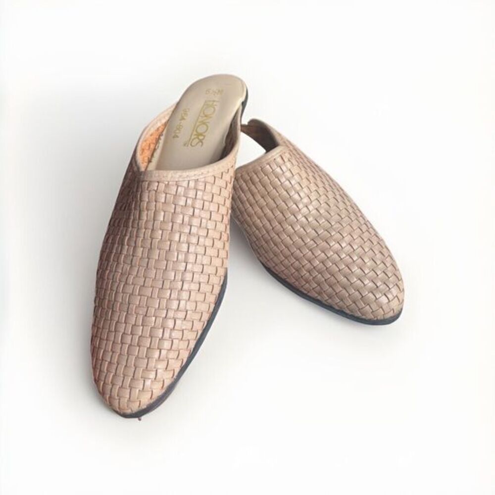 Vintage Honors Cream Color Woven Leather Women’s Shoes/slip On/mules Size 5.5